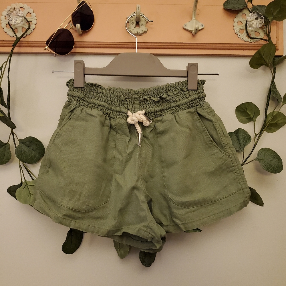 Love Tree | Army Green Linen Blend Shorts Drawstrings Size S